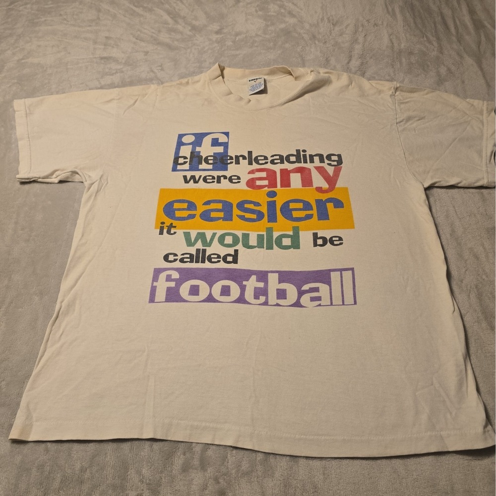 Vintage 90s Delta Cheerleading Football Graphic T-Shirt White Mens Large USA